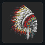 Adesivo Quadrado Native American Indian Chief Skull Motorcycle<br><div class="desc">Native American Indian Chief Skull Motorcycle</div>