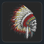 Adesivo Quadrado Native American Indian Chief Skull Motorcycle<br><div class="desc">Native American Indian Chief Skull Motorcycle</div>