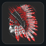 Adesivo Quadrado Native American Indian Chief Skull Motorcycle Head<br><div class="desc">Native American Indian Chief Skull Motorcycle Headdress</div>