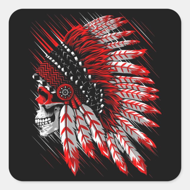 Adesivo Quadrado Native American Indian Chief Skull Motorcycle Head (Frente)