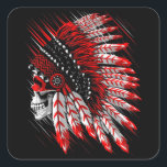 Adesivo Quadrado Native American Indian Chief Skull Motorcycle Head<br><div class="desc">Native American Indian Chief Skull Motorcycle Headdress</div>