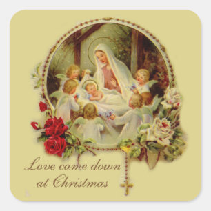 Adesivo Quadrado Natividade Abençoada Mãe Bebê Jesus Rosas Rosados