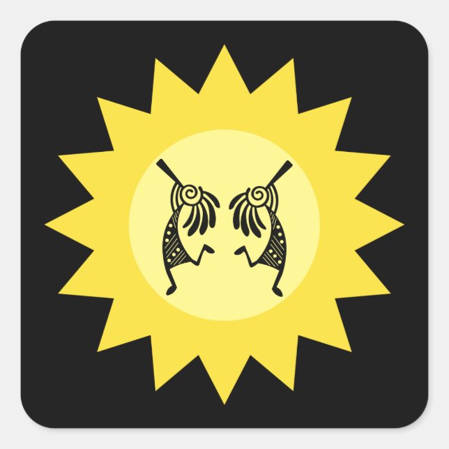 Adesivo Quadrado Nativo Americano Kokopelli Sun Sudoeste (Frente)