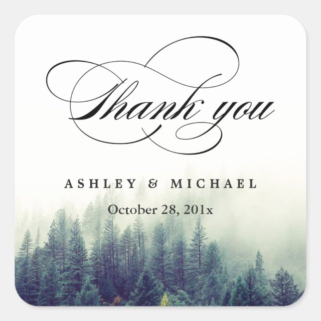 Adesivo Quadrado Nature Forest Pine Trees Obrigado Script (Frente)
