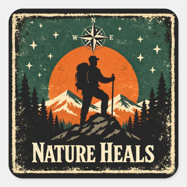 Adesivo Quadrado Nature Heals – Outdoor Wellness Mindful (Frente)