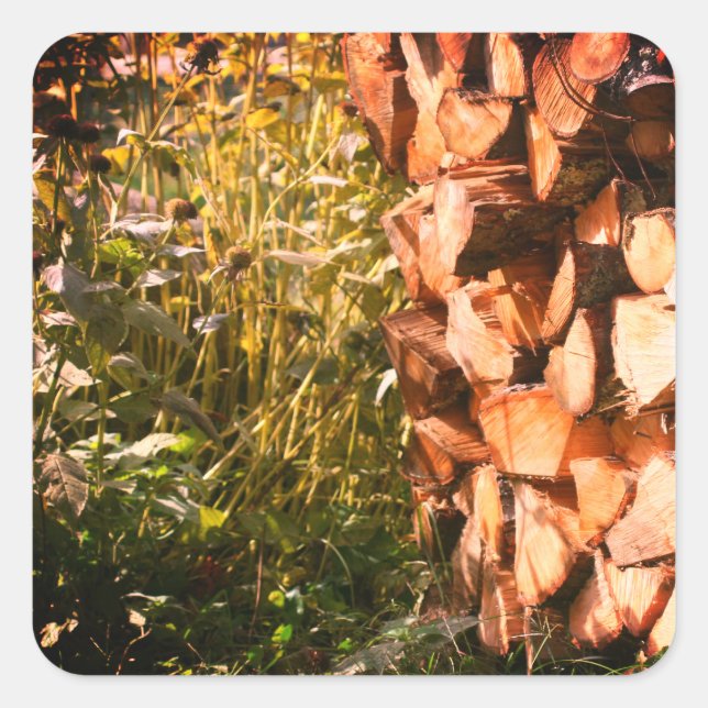 Adesivo Quadrado Natureza de Firewood Empilhada  (Frente)