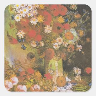 Adesivo Quadrado Natureza-morta floral de Van Gogh Papoulas vermelh