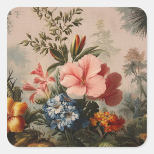 Adesivo Quadrado Natureza-morta floral vintage com flores tropicais