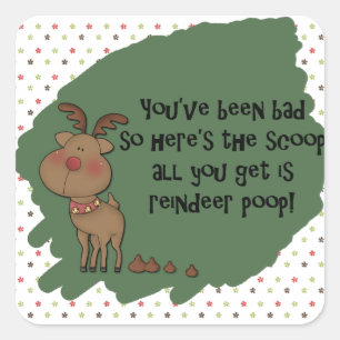 Adesivo Quadrado Naughny Engraçado Reindeer Poop Gift Dizendo