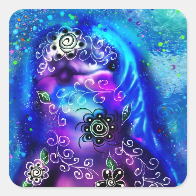 Adesivo Quadrado Náutica Costeira de Golfinho Azul Branco (Frente)