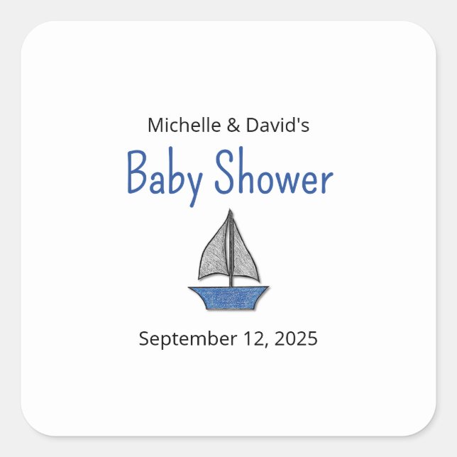 Adesivo Quadrado Nautical Sailboat Baby Boy Couples Shower (Frente)
