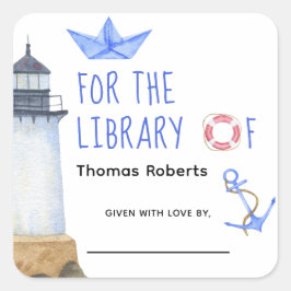 Adesivo Quadrado Náutico de Aquarela - placa de chá de fraldas