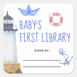 Adesivo Quadrado Náutico de Aquarela - placa de chá de fraldas