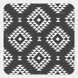 Adesivo Quadrado Navajo Geométrico: Tribal Branco Negro.