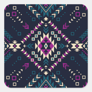 Adesivo Quadrado Navajo tribal escuro, geométrico de vintage.