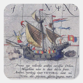 Adesivo Quadrado Navio alto e mapa do oceano Pacífico