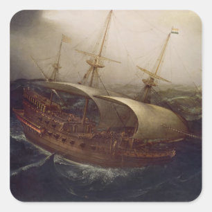 Adesivo Quadrado Navio de guerra holandesa em uma tempestade