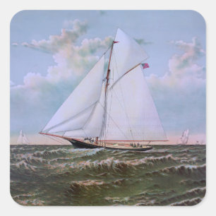Adesivo Quadrado Navio de Navegação Antiquada - Yacht Sailboat Ocea