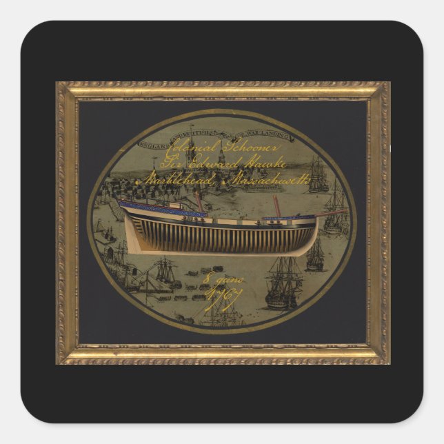 Adesivo Quadrado Navio Escoluna Colonial Americano Sir Edward Hawke (Frente)