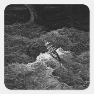 Adesivo Quadrado Navio no mar tempestuoso