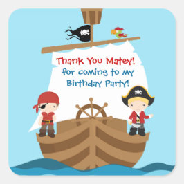 Adesivo Quadrado Navio Pirata Aniversário Obrigado Sticker