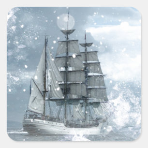 Adesivo Quadrado navio pirata vintage contra a tempestade de invern