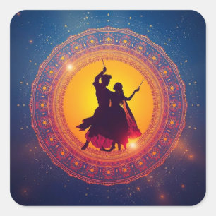 Adesivo Quadrado Navratri - Um Festival de Devoção e Dança