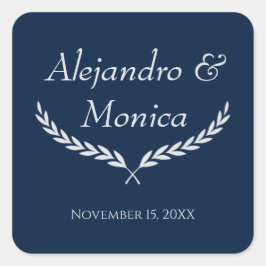 Adesivo Quadrado Navy Blue and Silver Square Wedding Envelope Seal