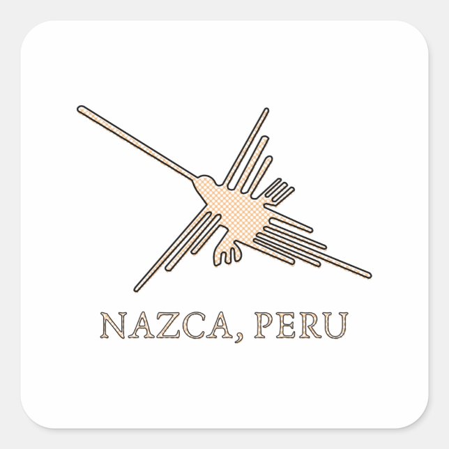Adesivo Quadrado Nazca Hummingbird Geoglyph Newsprint (Frente)