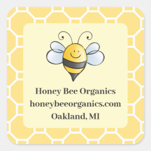 Adesivo Quadrado Negócio de Mel de Abelha Amarela Fofa