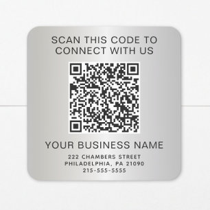 Adesivo Quadrado Negócios com Código QR Prata