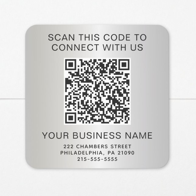 Adesivo Quadrado Negócios com Código QR Prata (Criador carregado)