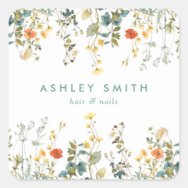Adesivo Quadrado Negócios de Campo de Flor Selvagem Elegante