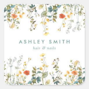 Adesivo Quadrado Negócios de Campo de Flor Selvagem Elegante
