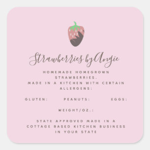 Adesivo Quadrado Negócios de Comida Rosa Morango Chocolate