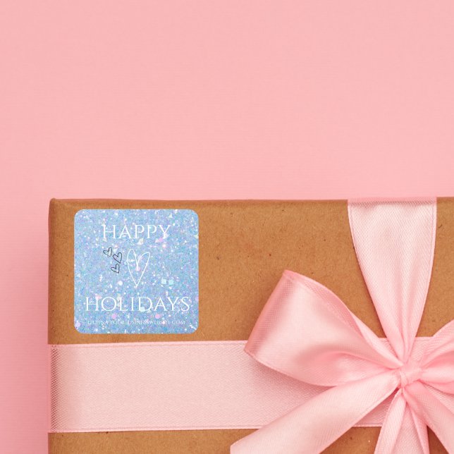 Adesivo Quadrado Negócios de "Feriados Felizes" com brilho azul (Criador carregado)