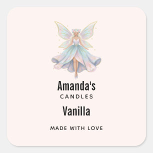 Adesivo Quadrado Negócios de Velas Cores Pastéis Fada Anjo Mágico