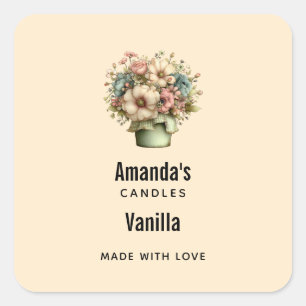 Adesivo Quadrado Negócios de Velas de Flores Caprichosas em um Pote