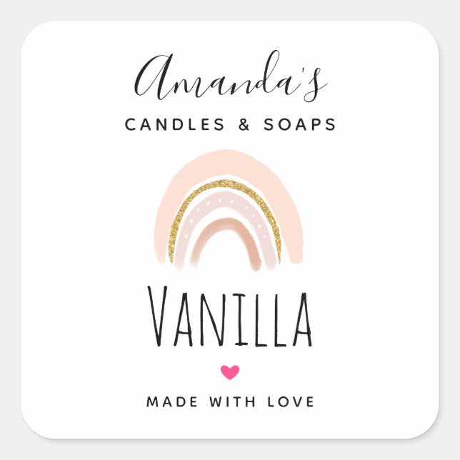 Adesivo Quadrado Negócios de velas Elegante rosa e Dourada Boho Rai (Frente)