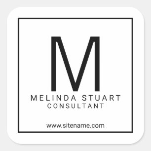 Adesivo Quadrado Negócios do Monograma Moderno Preto e Branco