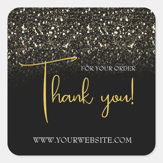 Adesivo Quadrado Negócios Personalizados Pretos e Dourados Agradam- (Frente)