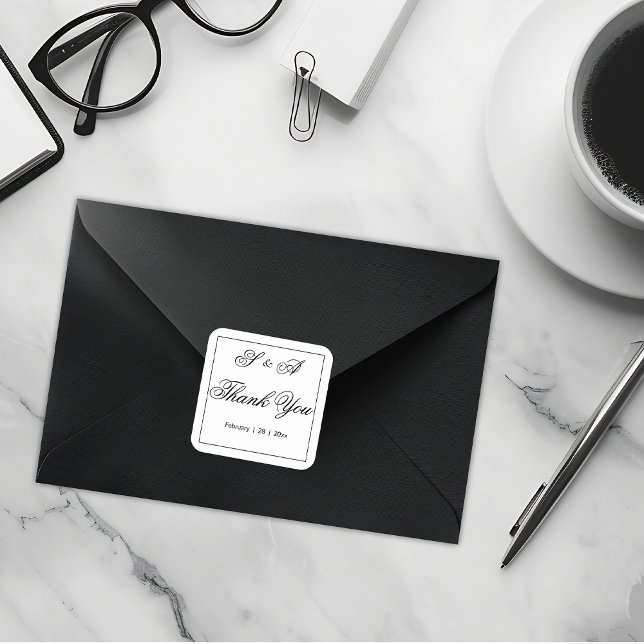 Adesivo Quadrado Negra e Branca, obrigado Casamento (Criador carregado)