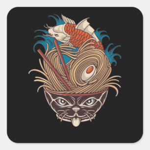 Adesivo Quadrado Neko Ramen