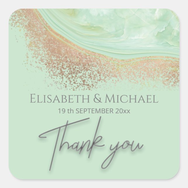 Adesivo Quadrado Neo mint rosa gold agate obrigado de caligrafia (Frente)