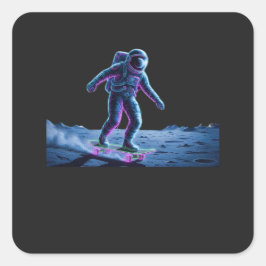 Adesivo Quadrado Neon Astronaut Skateboarding on the Moon