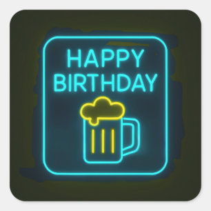 Adesivo Quadrado Neon Birthday Beer Mug Em Preto