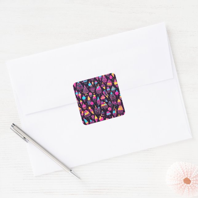 Adesivo Quadrado Neon Birthday Sweets (Envelope)