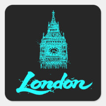 Neon Ciano Esboço Moderno do Big Ben Londres Preto