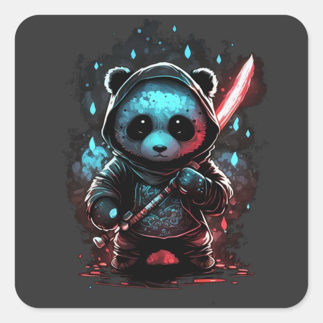 Adesivo Quadrado Neon color ninja panda (Frente)