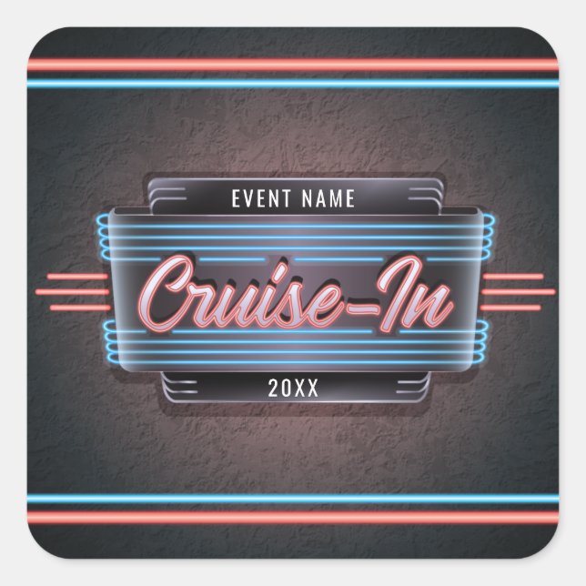 Adesivo Quadrado Neon Cruise-In Sticker (Frente)